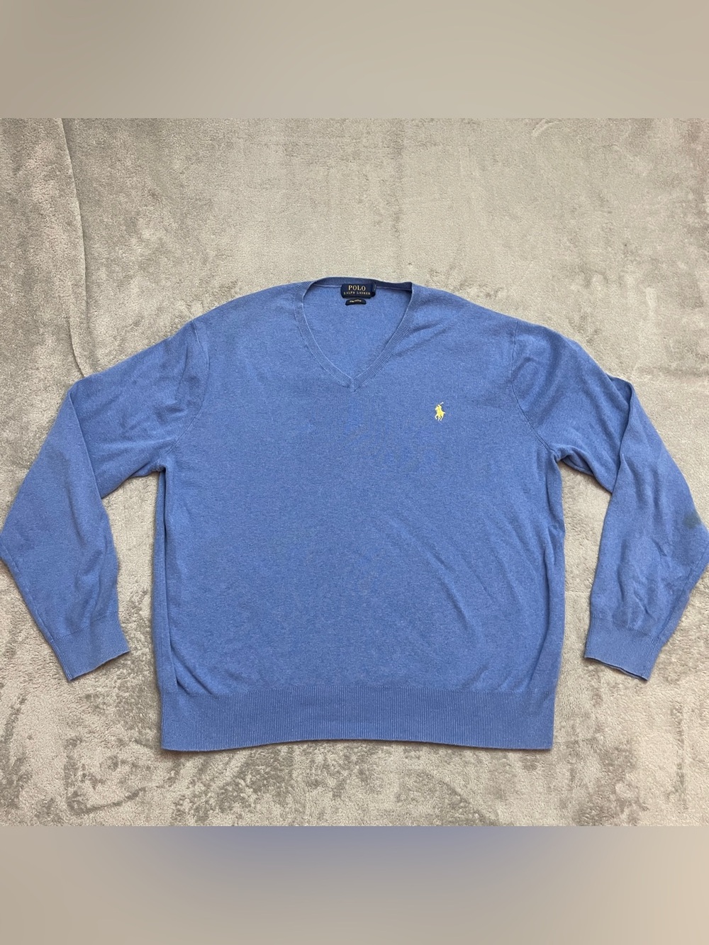 Polo Ralph Lauren Mens Size Large Blue V Neck Pima Cotton Sweater Pullover